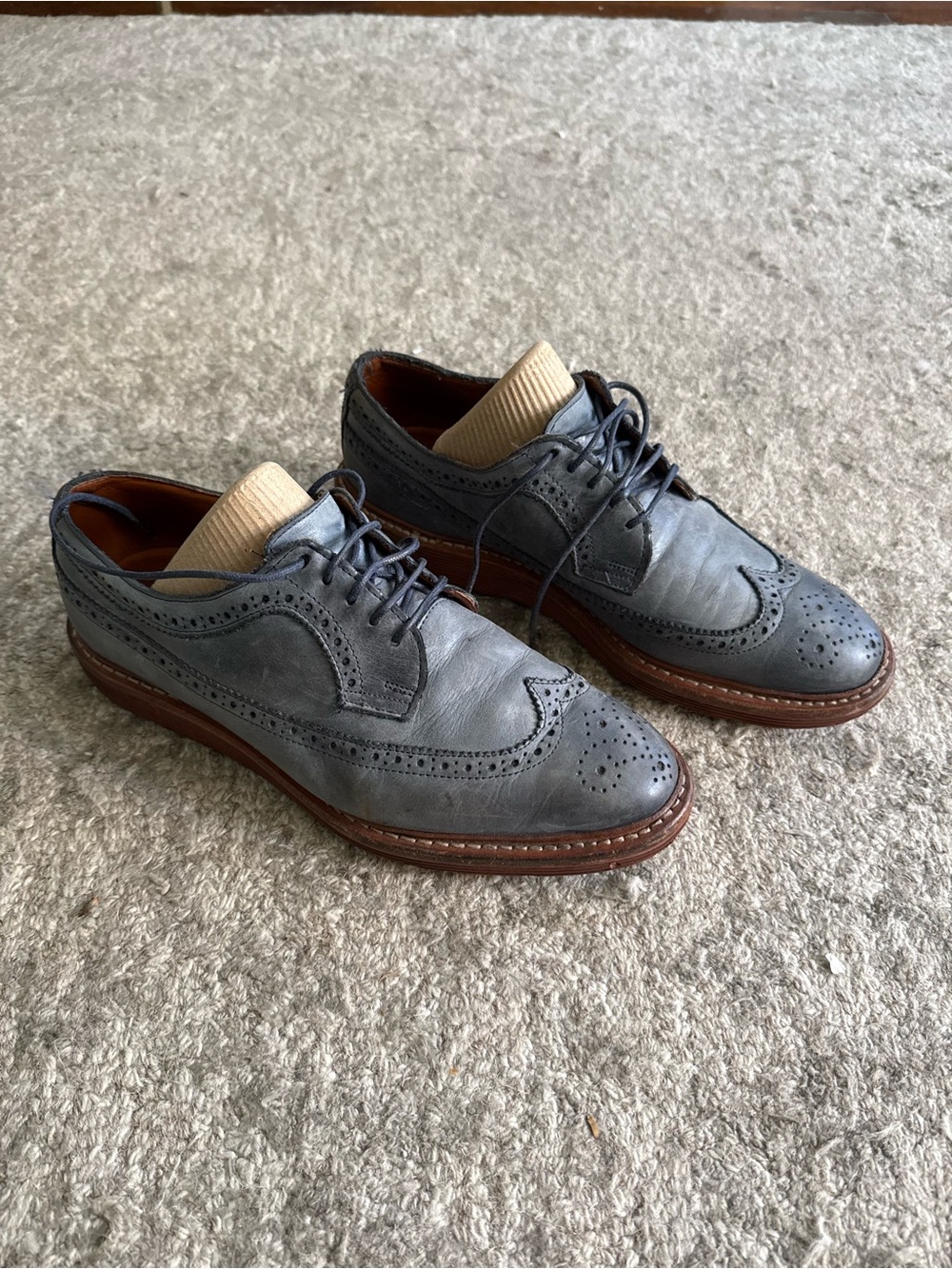 Men's Wingtip Brogue Derby Shoes in Slate Blue - Picture 3 of 7